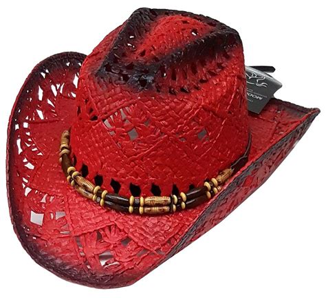 Womens Straw Cowboy Hat Red Black C9180un298q Hats And Caps Womens