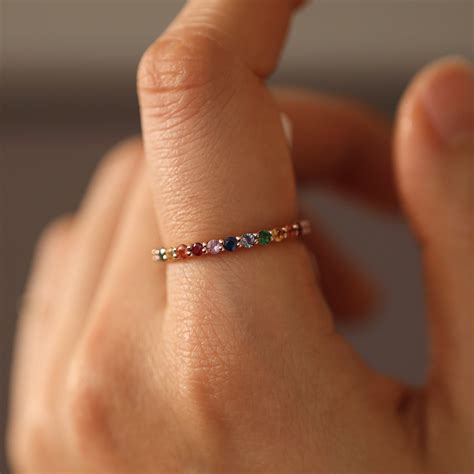 rainbow sapphire ring 14k gold natural multi colored sapphire stone full eternity ring