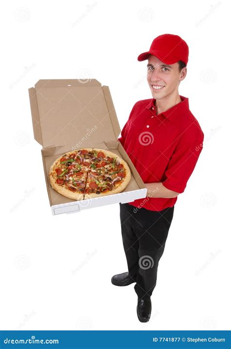 Pizza Delivery Man In Mask Looking At Camera Isolated On Yellow Background Coronavirus
