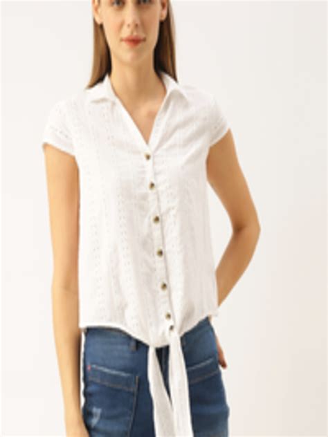 Buy Lee Cooper Women White Regular Fit Self Design Waist Tie Up