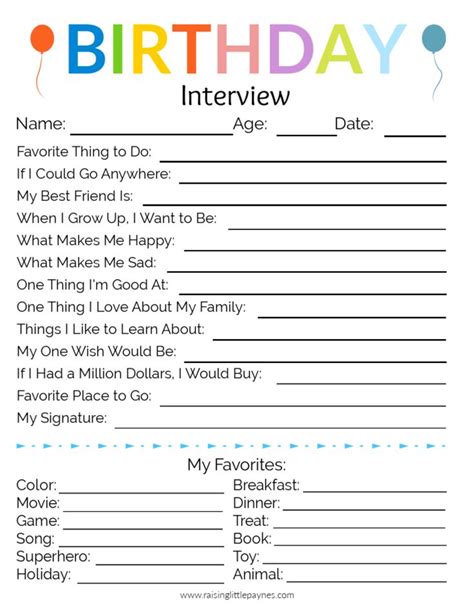 Birthday Interview Questions Printable Printable Word Searches