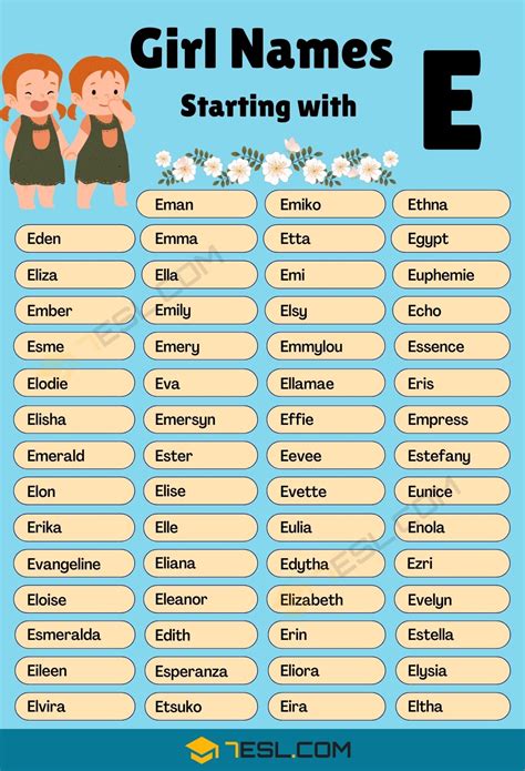 150 Pretty Girl Names That Start With E In English 7esl