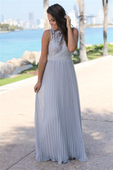 Gray Lace Maxi Dress With Pleated Skirt Bridesmaid Dresses Saved By