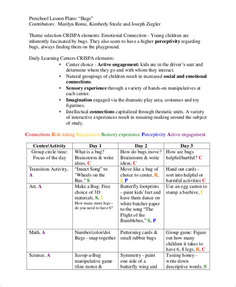 Free 9 Sample Preschool Lesson Plan Templates In Ms Word Pdf