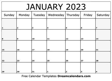 Download Printable January 2023 Calendars