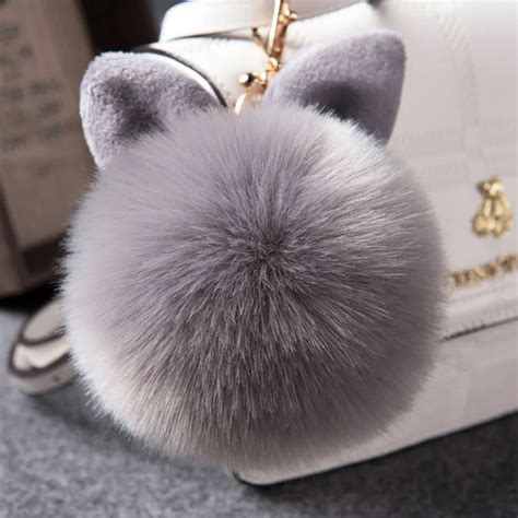 2018 Fur Pom Pom Keychains Fake Rabbit Fur Ball Key Chain Porte Clef Pompom De Fourrure Fluffy