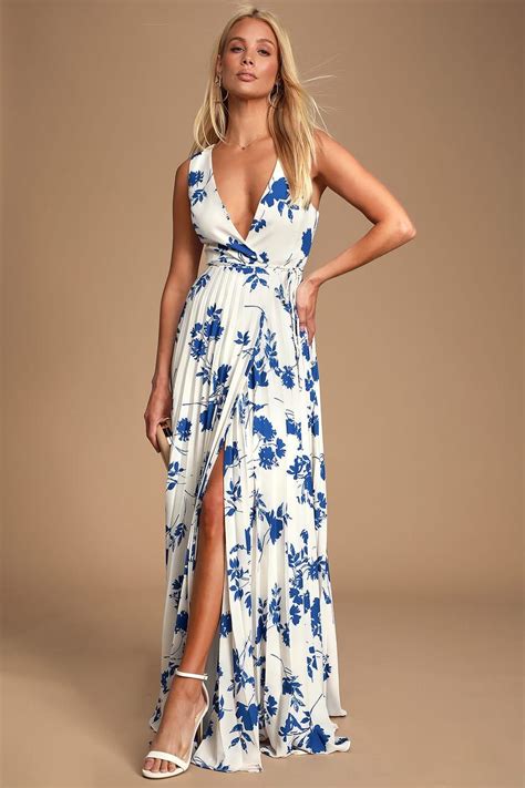 Blue And White Floral Print Dress Wrap Dress Maxi Dress Best Casual