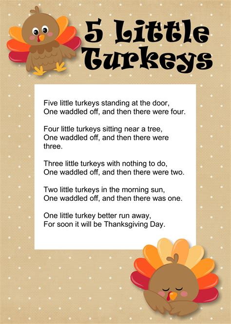 Five Little Turkeys Printable