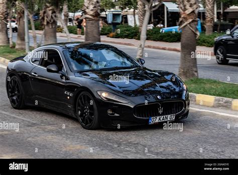 Kemer Turkey Black Maserati GranTurismo Is Parked On The Street On A Warm Summer