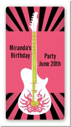 Rock Star Guitar Pink Birthday Party Rectangular Sticker Labels Rock