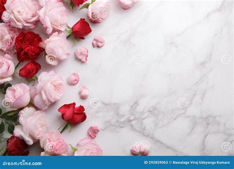 Roses On Marble With Copy Space Generative Ai Stock Illustration