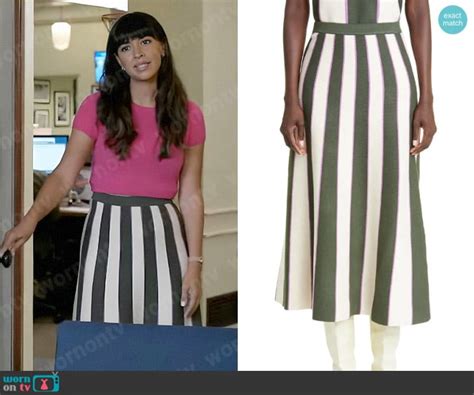 Wornontv Sam’s Striped Midi Skirt On Not Dead Yet Hannah Simone Clothes And Wardrobe From Tv
