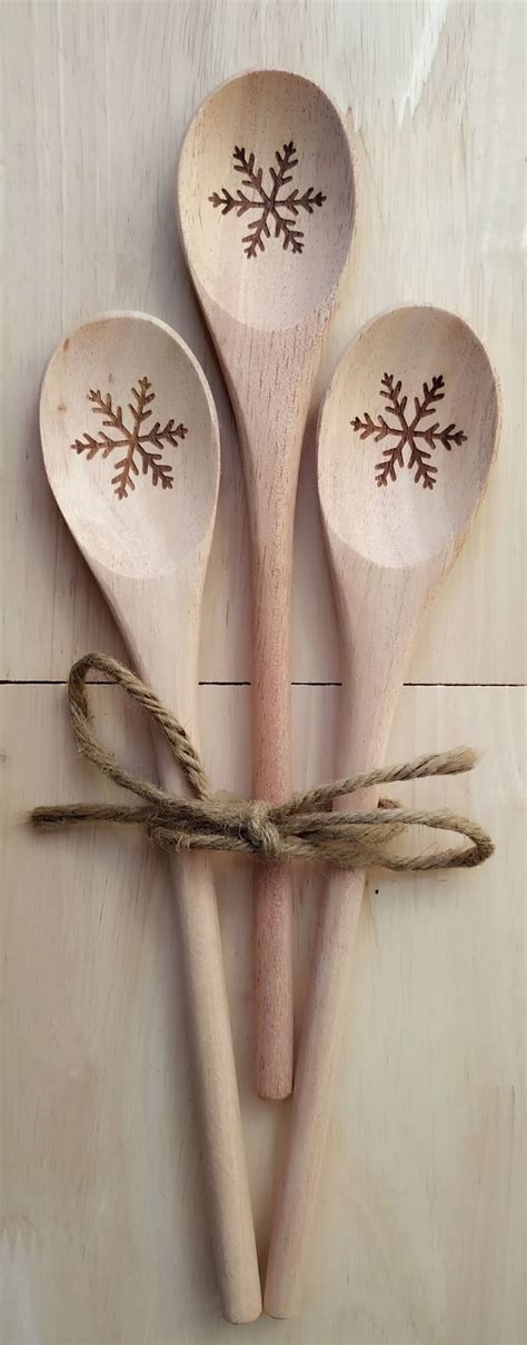 Snowflake Engraved Wooden Spoons Wood Burn Spoons Wooden Spoon