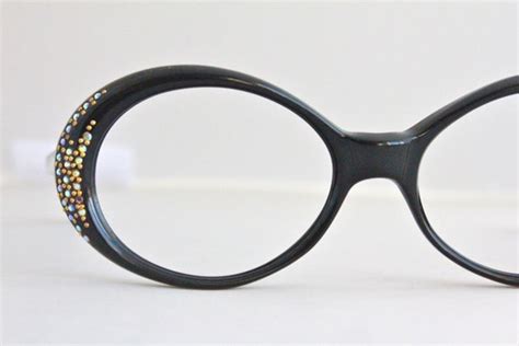 Vintage 60s Rhinestone Black Cat Eyeglasses Sunglasses By Sorocco