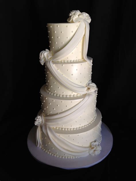 Wedding Cake Simple White Fondant Swags And Swiss Dotting Cake