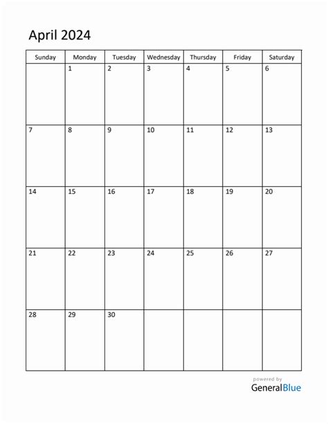 April 2024 Monthly Calendar Pdf Word Excel