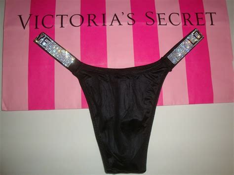 new victoria s secret logo shine love strap brazilian thong panty black sz s panties