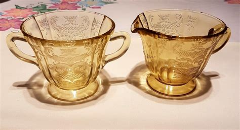 Yellow Depression Glass Indiana Glass Madrid Pattern Creamer And Open Sugar Bowl Set 1930 S