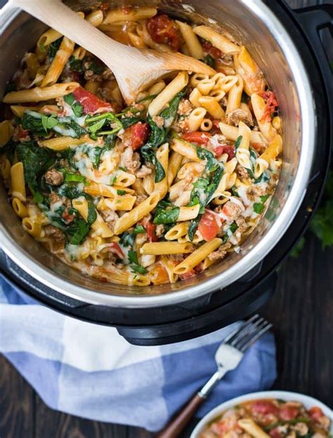 Instant pot spaghetti is healthy one pot dinner ready in 30 minutes. Instant Pot Pasta with Sausage, Spinach, and Tomatoes : instantpot