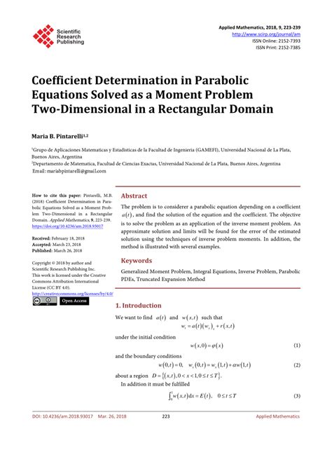 Pdf Coefficient Determination In Parabolic Equations Solved As A