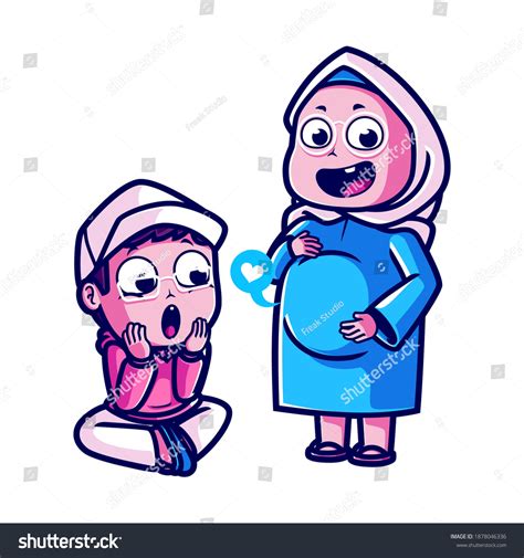 Cute Muslim Couple Pregnancy Cartoon Royalty Free Stock Vector