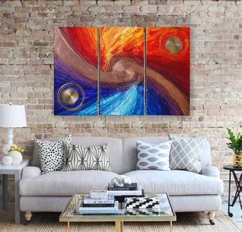 Colorful Triptych Textured Abstract Painting A321 Acrylic Original