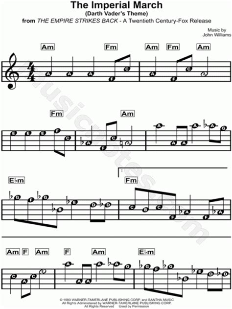 The Imperial March Sheet Music From Star Wars The Empire Strikes Back