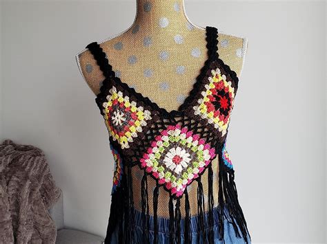 Vintage Inspired Crochet Festival Top Crochet Crop Top In Black The
