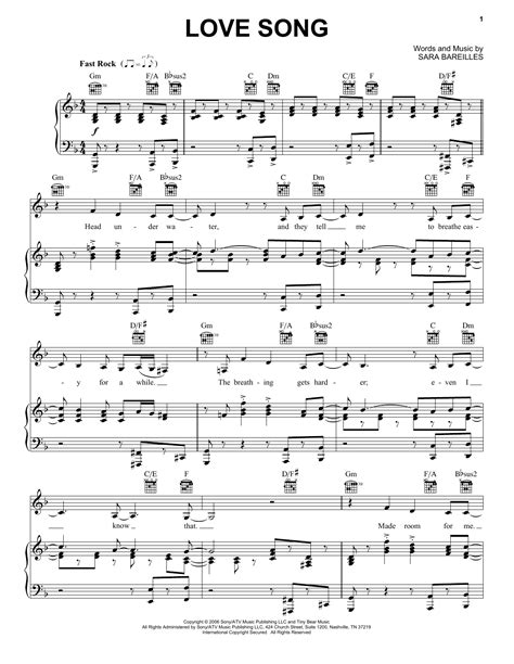 Love Song Sheet Music Sara Bareilles Piano Vocal And Guitar Chords