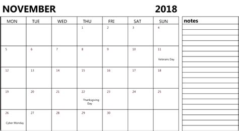 November 2018 Calendar Holidays Free Image 2018 Printable Calendar