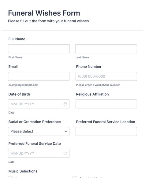 Funeral Wishes Form Template Jotform
