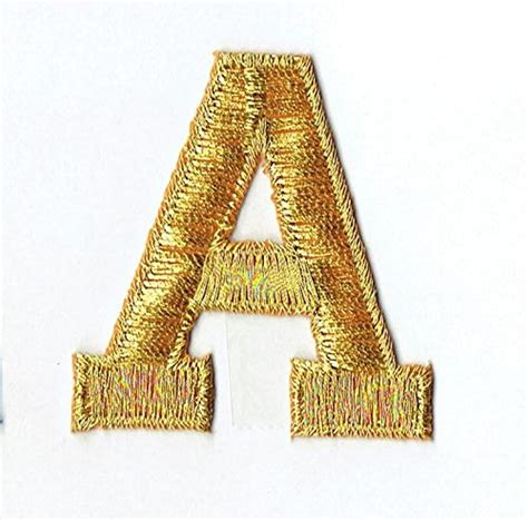 Alphabet Letter A Color Gold 2 Block Style Iron On Embroidered