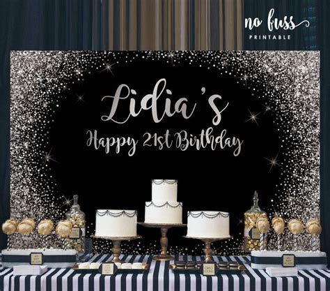 Black And Silver Backdrop Adults Party Banner Poster Etsy 70th