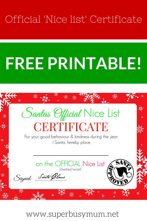 You will be thrilled to see the expression on your child's face when you give the gift certificate and say that santa claus has accepted them on the nice list. Christmas Nice List Certificate - Free Printable! - Super ...