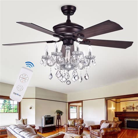 Warehouse Of Tiffany Havorand 52 Inch 5 Blade Ceiling Fan With Crystal