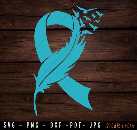 Feather Teal Ribbon Svg Ovarian Cancer Svg Awareness Ribbon Etsy My Xxx Hot Girl