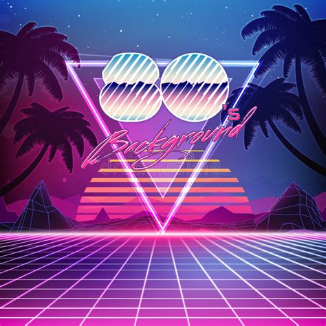 80s Retro Sci Fi Background With Summer Landscape Stock