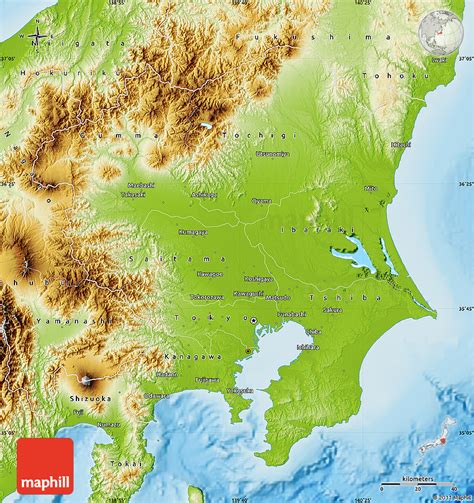 Japan is a mountainous country with relatively few areas of flat land. Physical Map of Kanto