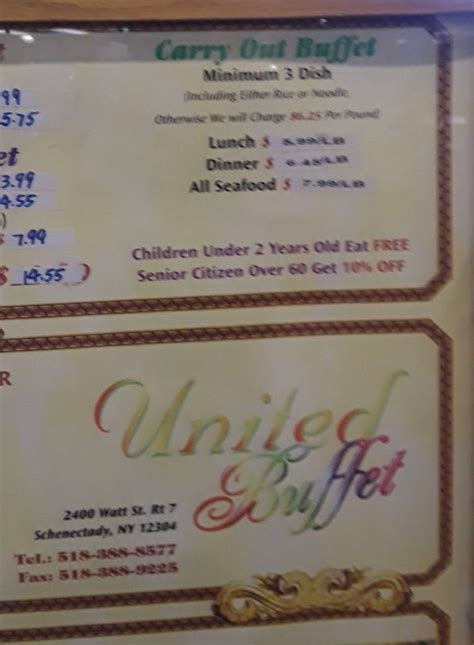 Menu At United Buffet Restaurant Schenectady