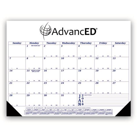 Custom Printed Desk Pad Calendar With Blue Grid Customized 22x17