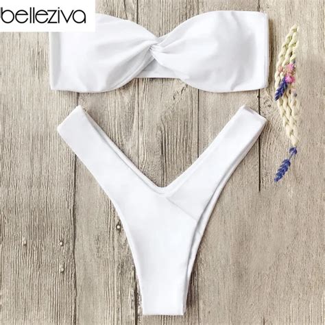 Belleziva Summer Sexy Bikini Women Swimwear Bandeau Twist Front Thong