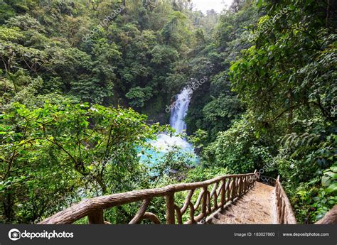 Majestic Waterfall Rainforest Jungle Costa Rica Tropical Hike Stock