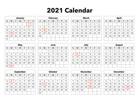 2021 Calendar With Holidays United States Calendar Options