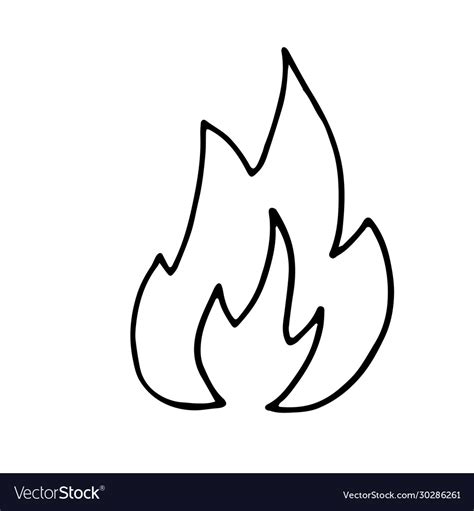 Hand Drawn Doodle Fire Flame Simple Thick Black Vector Image