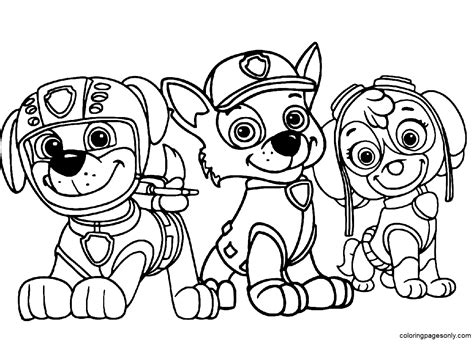 Paw Patrol Rocky Skye And Zuma Coloring Page Free Printable Coloring