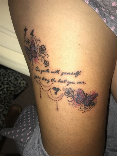 Butterfly Thigh Tattoo With Quote Butterfly Thigh Tattoo Thigh