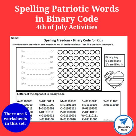 4th Of July Activities Spelling Patriotic Words In Binary Code