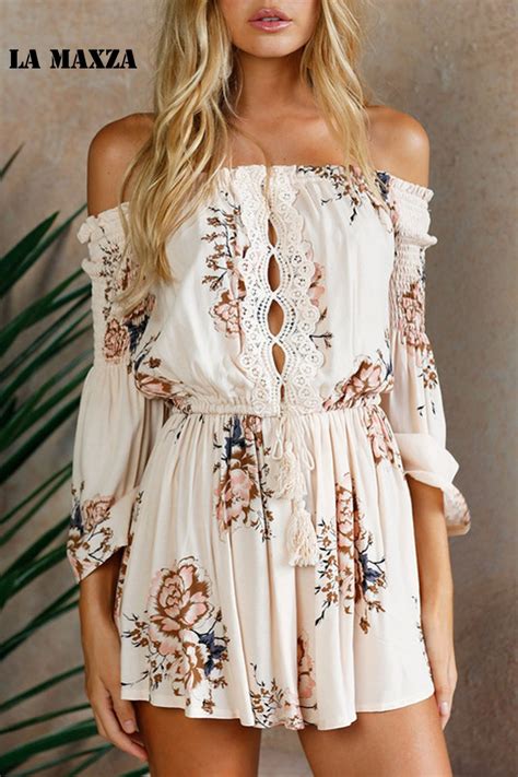 Casual Strapless Summer Romper Jumpsuit Woman 2018 Floral Print Beach