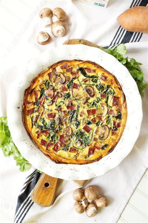 Spinach Bacon And Mushroom Sweet Potato Crust Quiche The Baking Fairy