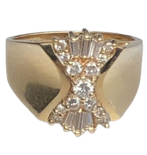 14k Yellow Gold Diamond Hourglass Concave Ring Wide Fluted Etsy